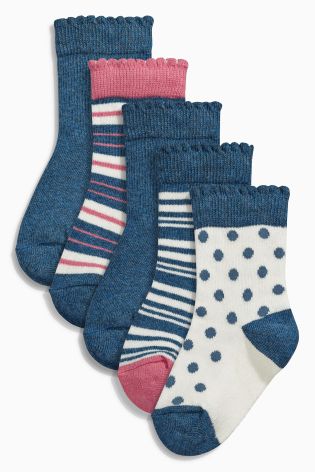 Blue Stripe And Spot Socks Five Pack (Younger Girls)